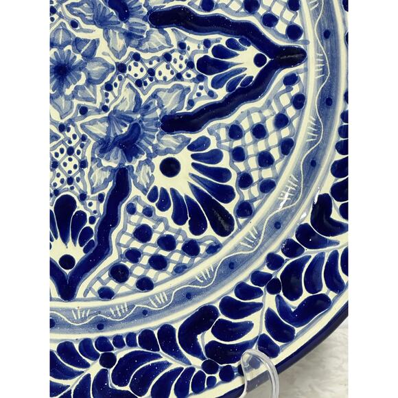 Talavera Puebla Pottery Mexico Cobalt Blue White 12" Charger Plate-Design B - Picture 5 of 8